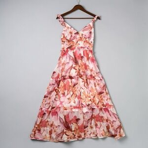 Dizzy Lizzy Pink Floral Tiered Maxi Dress Flutter Romantic Fairy Whimsical Sz S